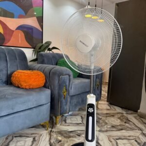 18" RECHARGEABLE SOLAR FAN WITH REMOTE AND BULB
