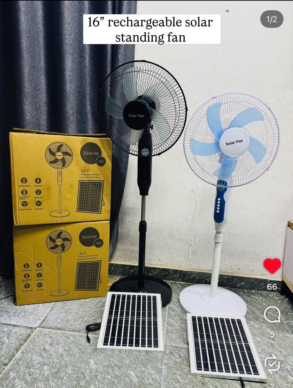 16" RECHARGEABLE SOLAR STANDING FAN WITH PANEL